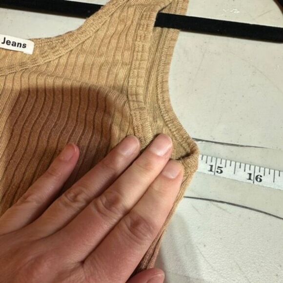 Reformation Crew Neck Ribbed Tank Top XS Tan Beige Neutral Stretch Layering - Picture 7 of 9